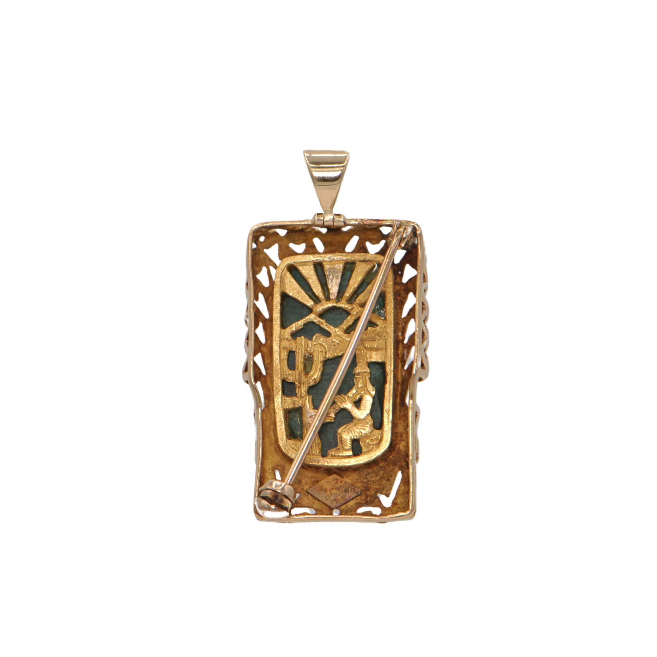 Estate Aztec Totem 18K Gold Pendant/Brooch