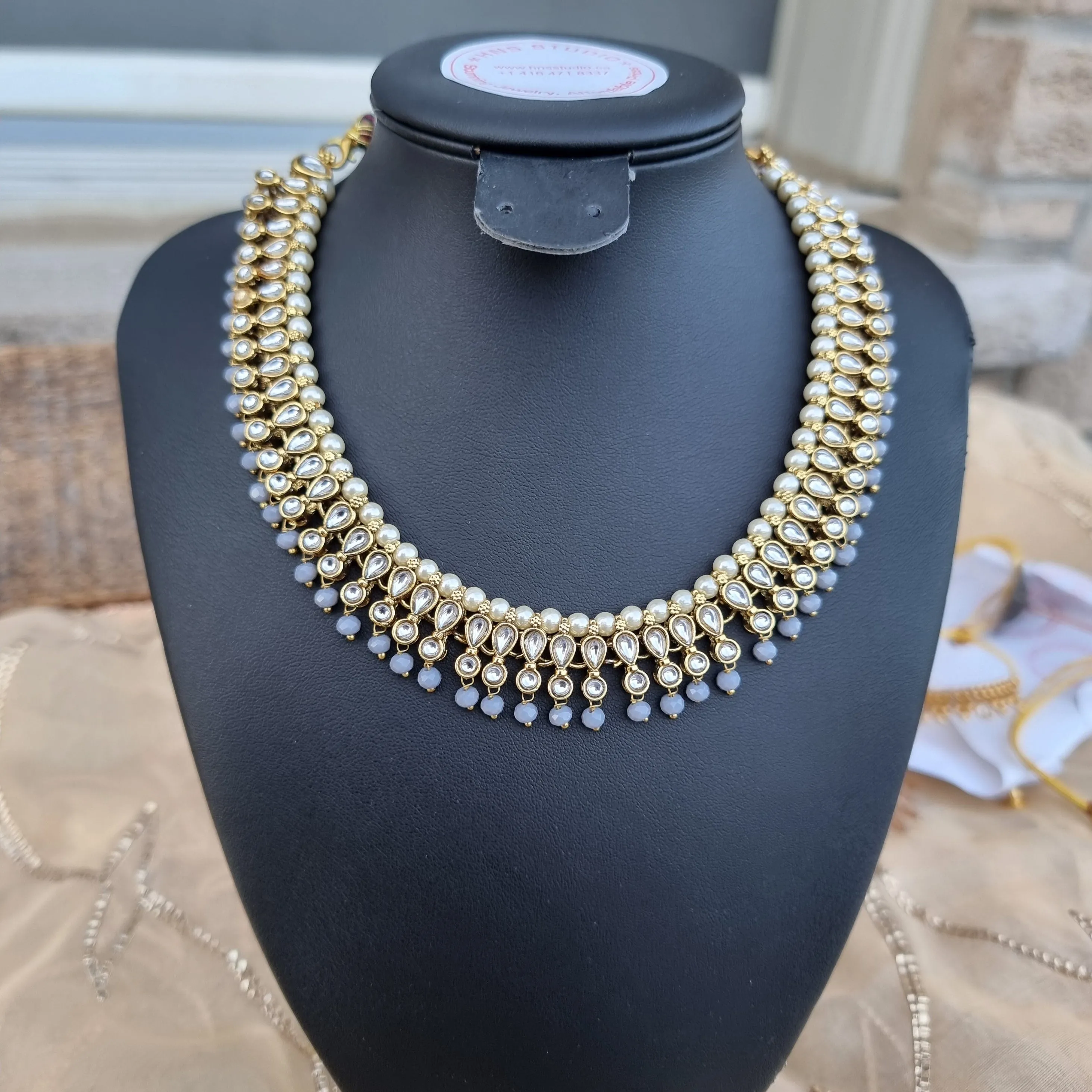 Ethnnic Choker With Champagne and Light Blue stones