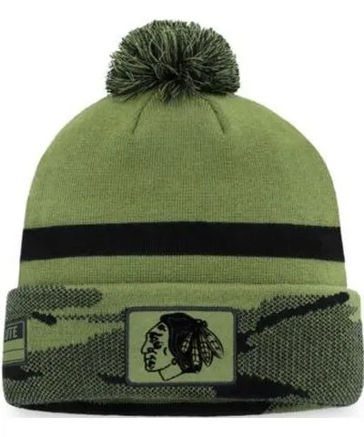 Fanatics Men's NHL Fanatics Chicago Blackhawks Military Appreciation Cuffed Knit Hat with Pom