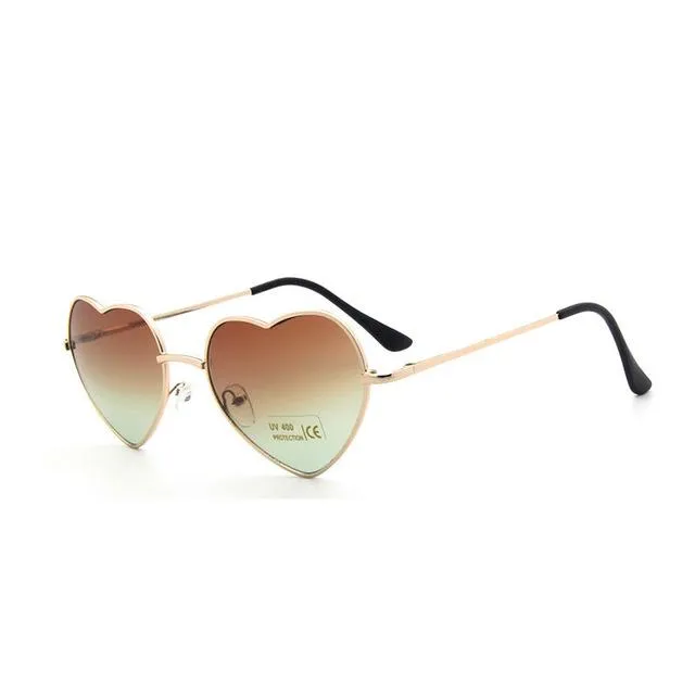 Fashion Heart Shaped Metal Clear Red Lens Sunglasses for Women