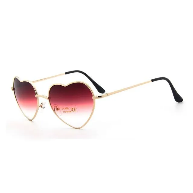 Fashion Heart Shaped Metal Clear Red Lens Sunglasses for Women