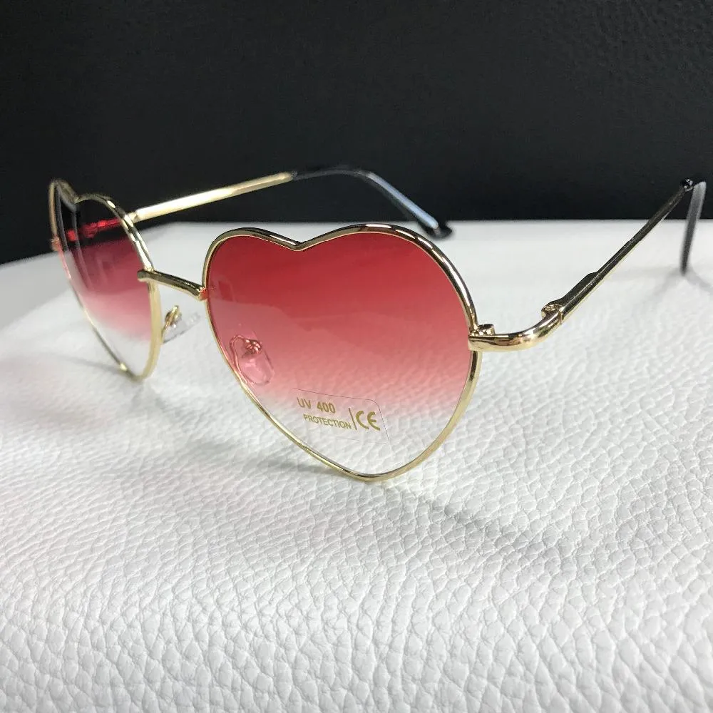 Fashion Heart Shaped Metal Clear Red Lens Sunglasses for Women