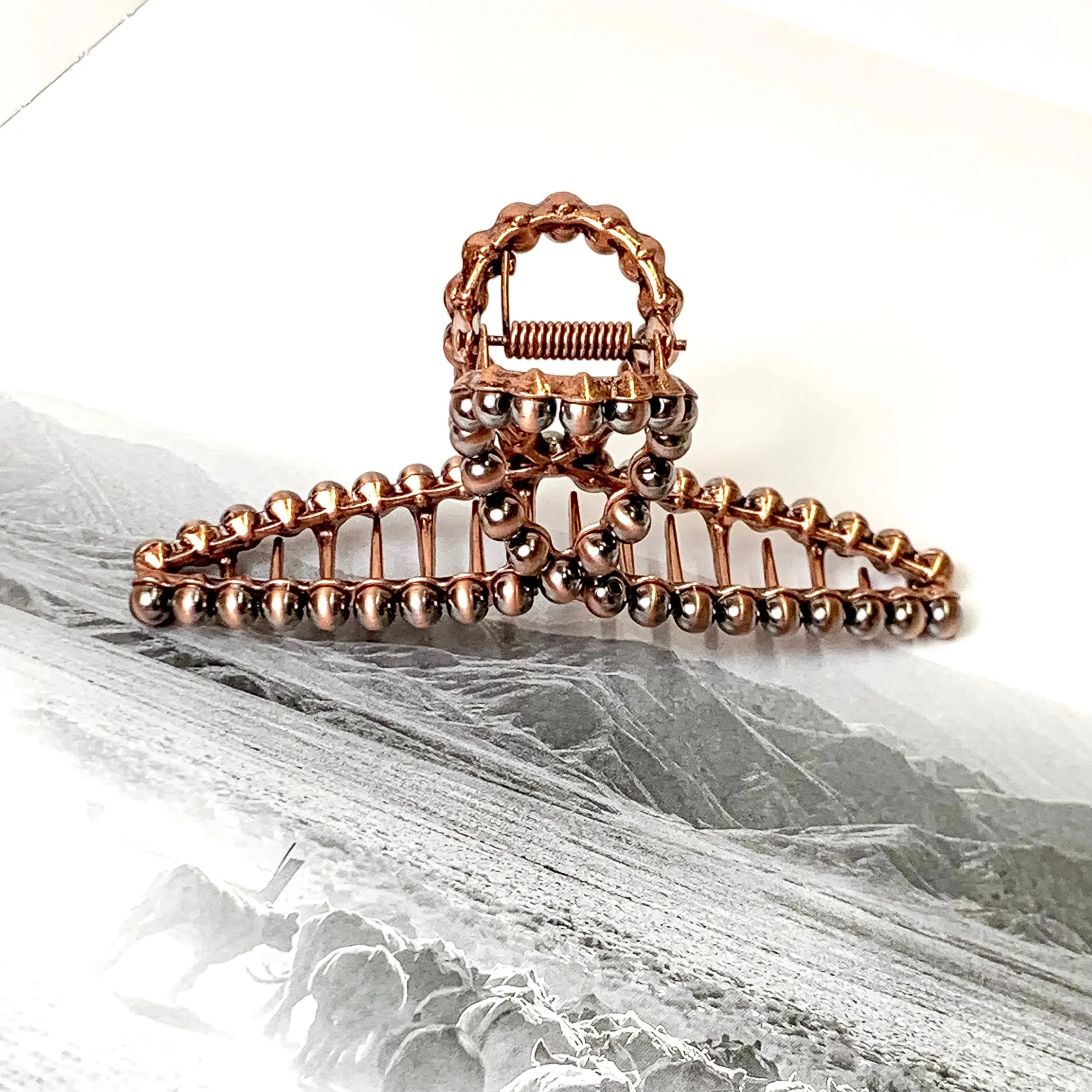 Faux Navajo Pearl Embellished Loop Banana Metal Hair Clip in Copper Tone