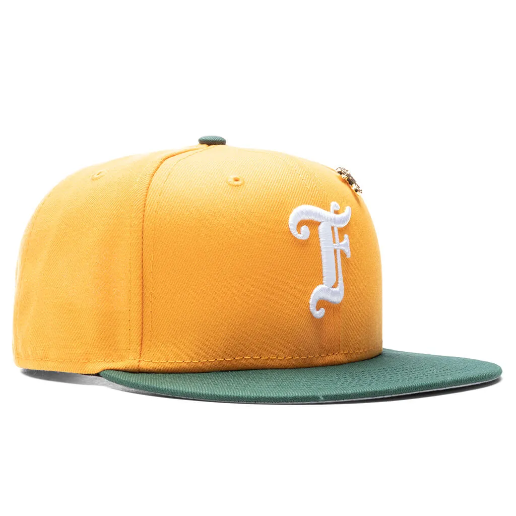 Feature x New Era Old English F Snapback Hat w/ Pin - Gold/Cilantro