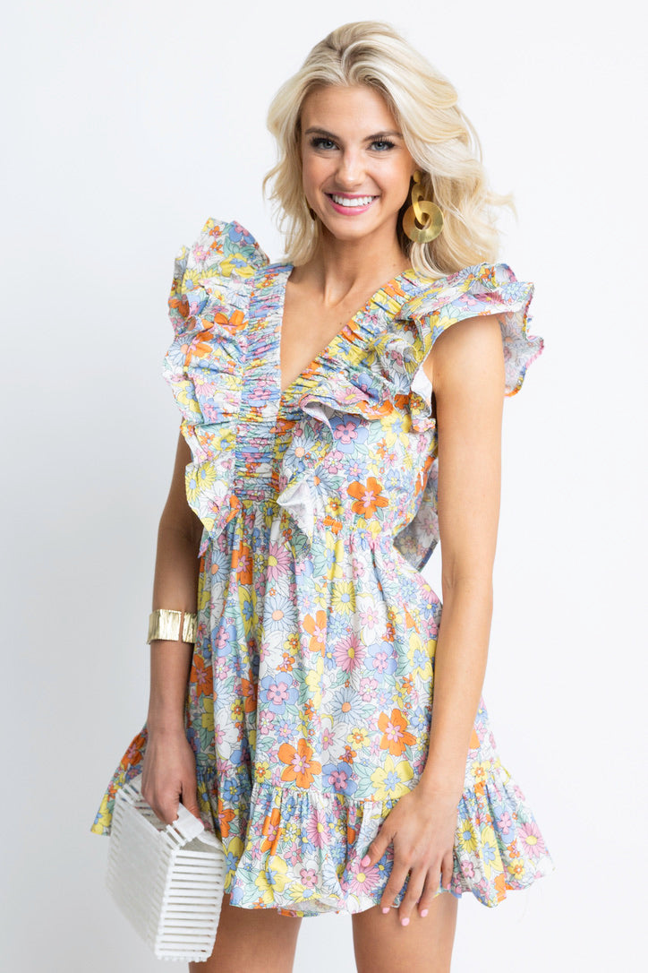 Floral London Double Vneck Dress