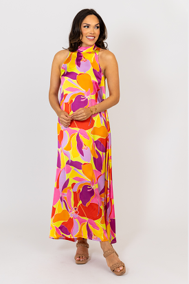 Floral Satin Mock Halter Maxi