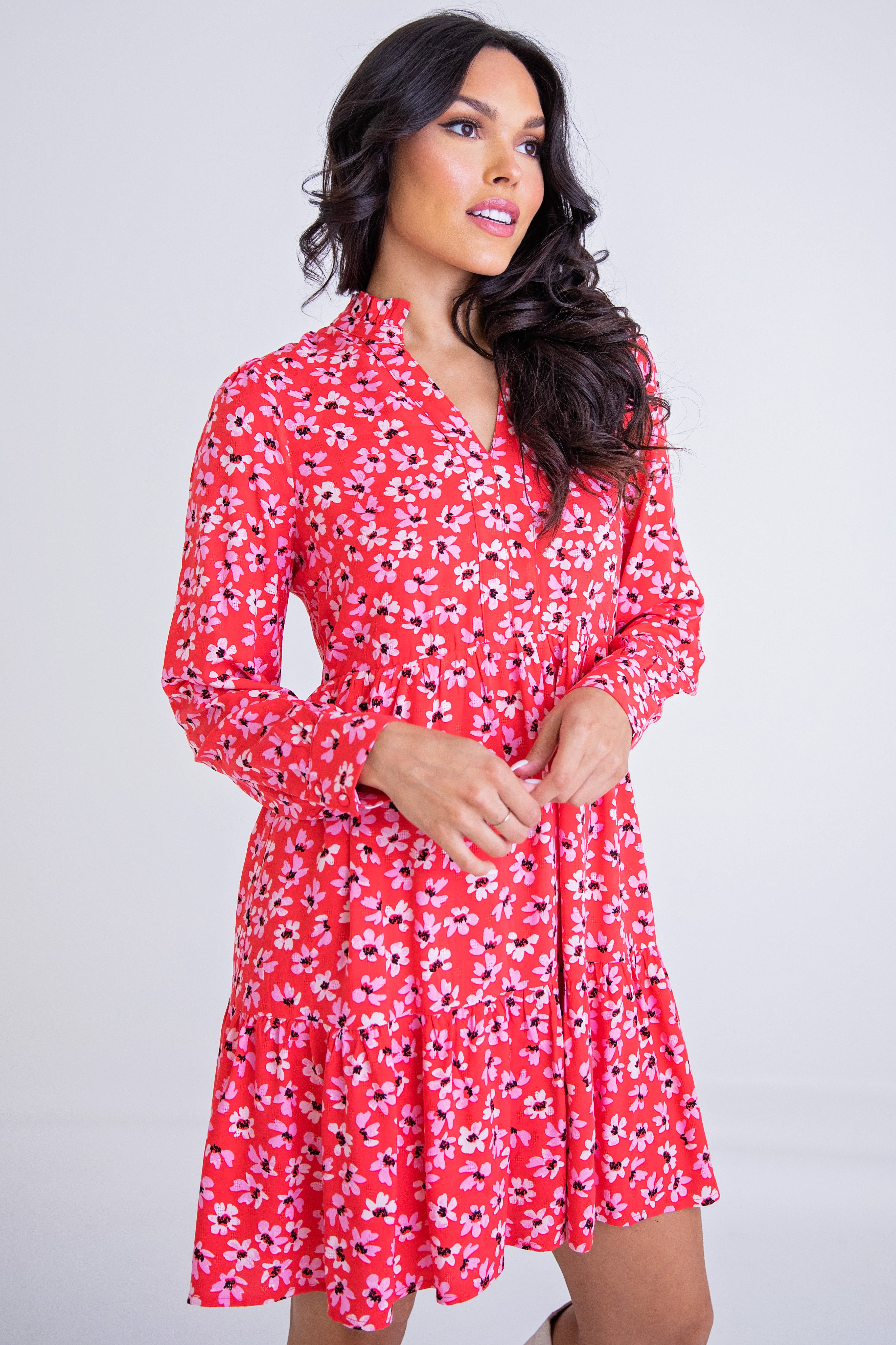 Floral Vneck Tier Dress