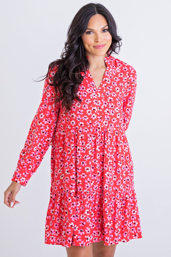 Floral Vneck Tier Dress