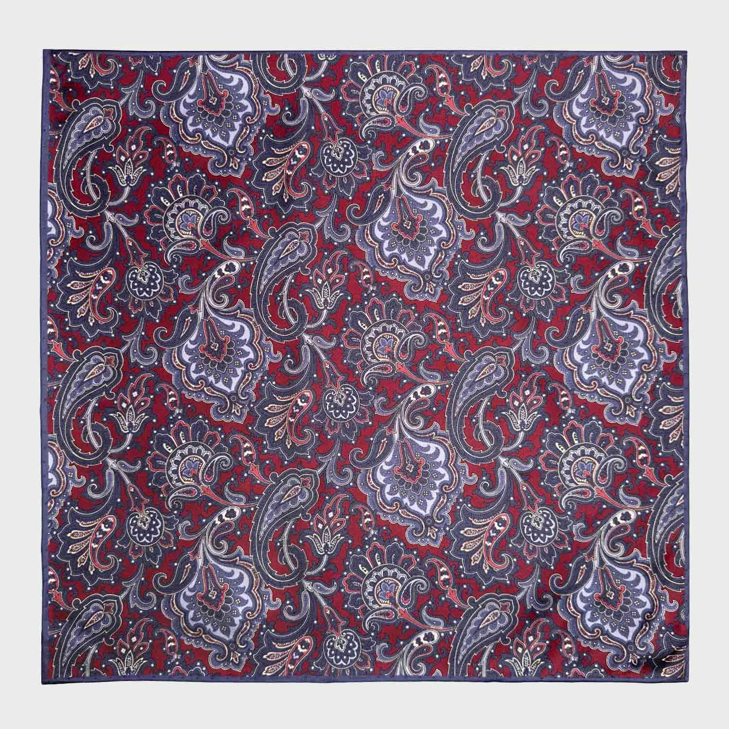 F.Marino Silk Pocket Square Floral Burgundy