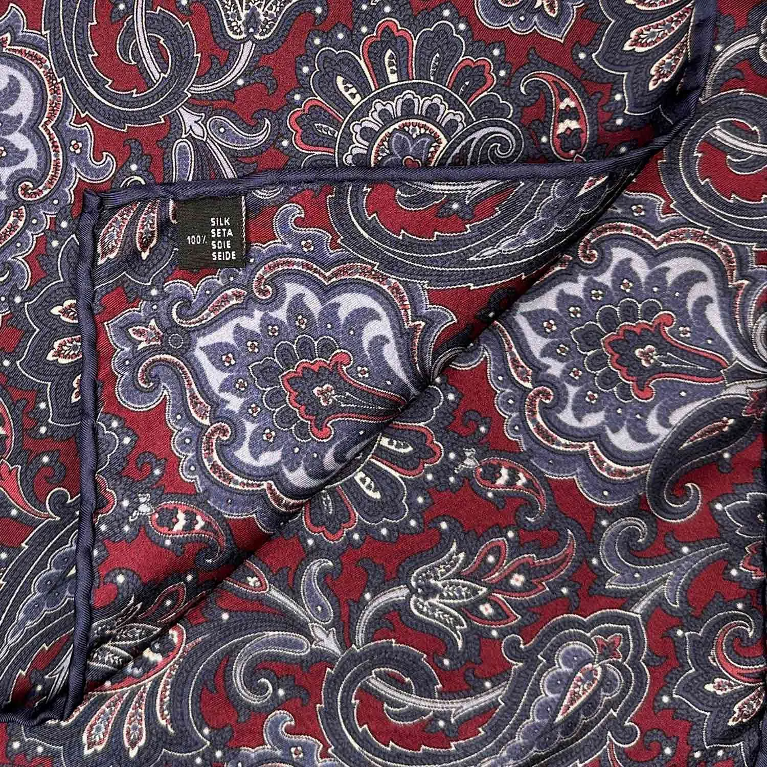 F.Marino Silk Pocket Square Floral Burgundy