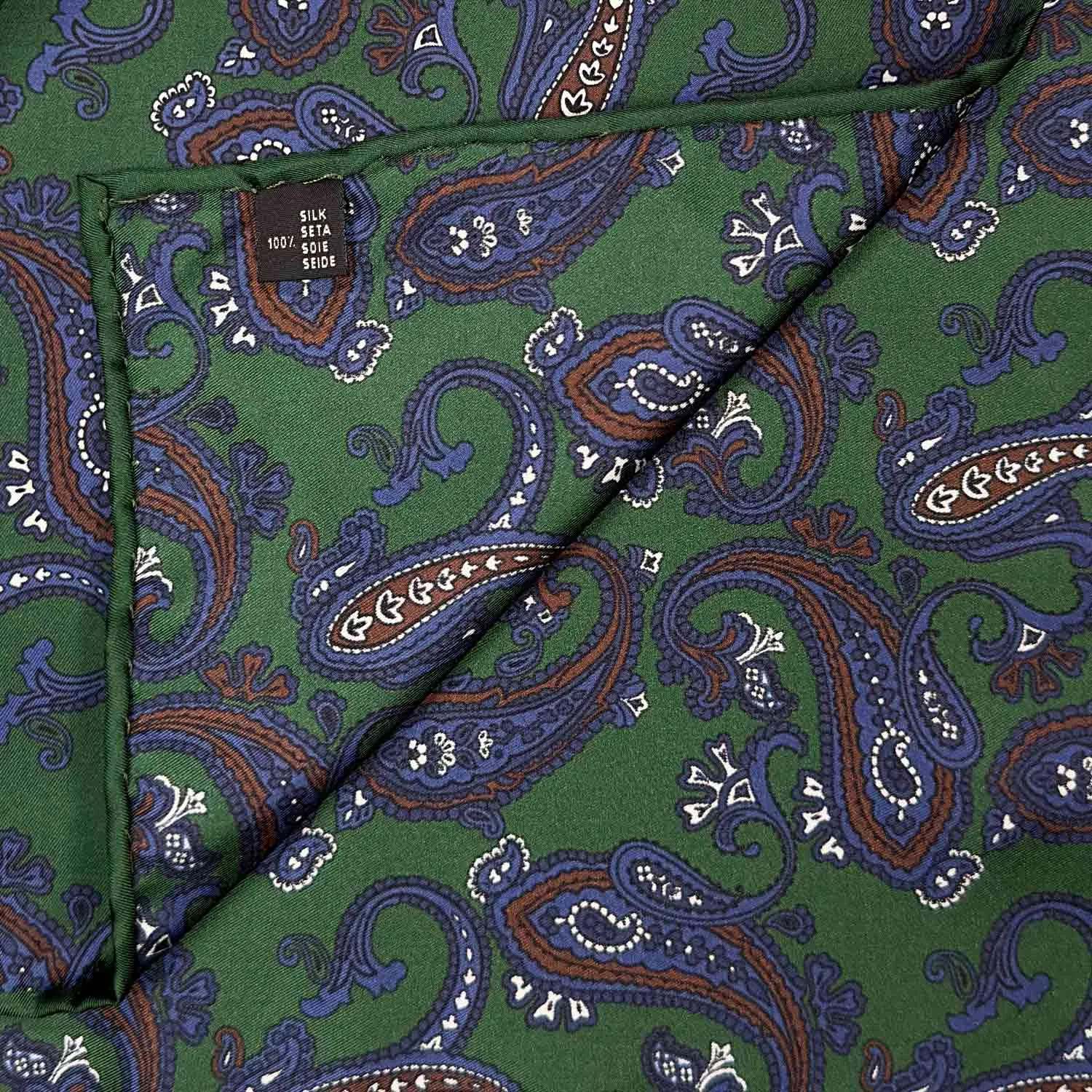 F.Marino Silk Pocket Square Paisley Grass Green