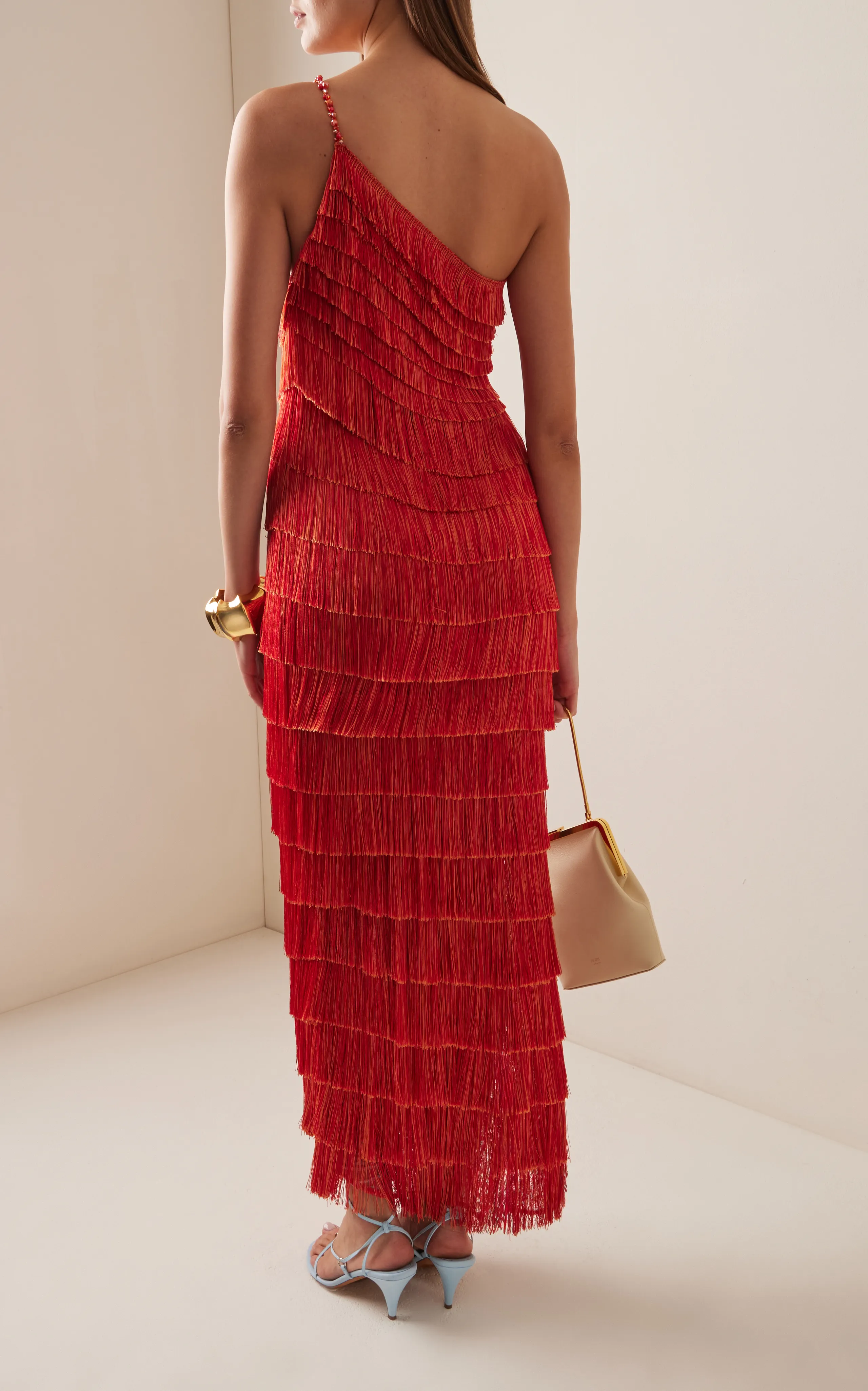 Francesca Miranda Exclusive One-Shoulder Fringed Silk-Blend Maxi Dress