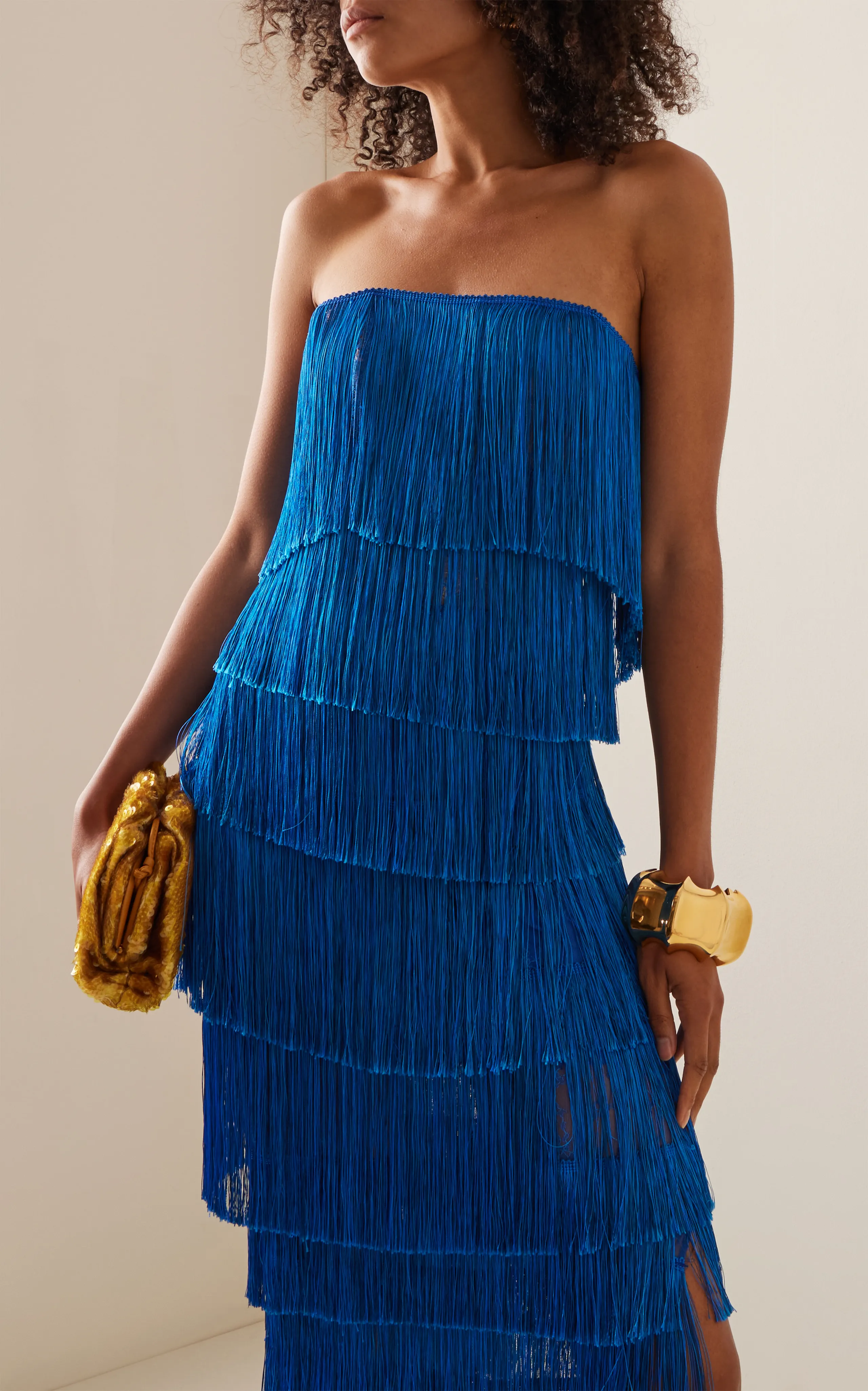 Francesca Miranda Lili Strapless Fringed Silk-Blend Dress