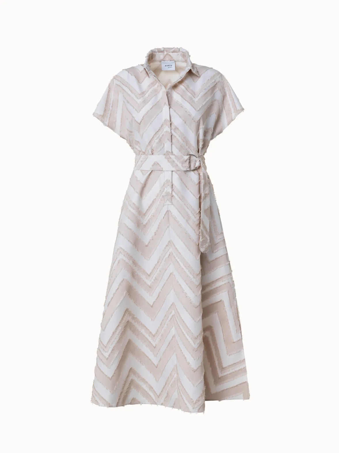 Fringed Zigzag Cotton Blend Jacquard Dress