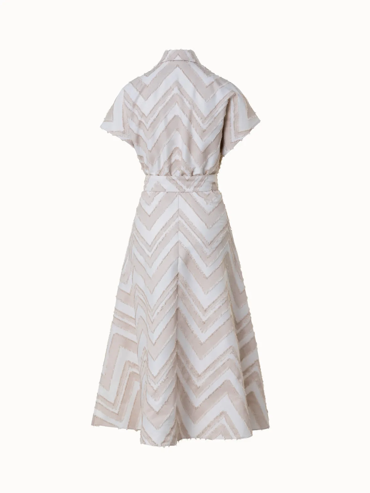 Fringed Zigzag Cotton Blend Jacquard Dress