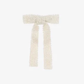 Girls Ivory Beaded Bow Hair Clip (13cm)