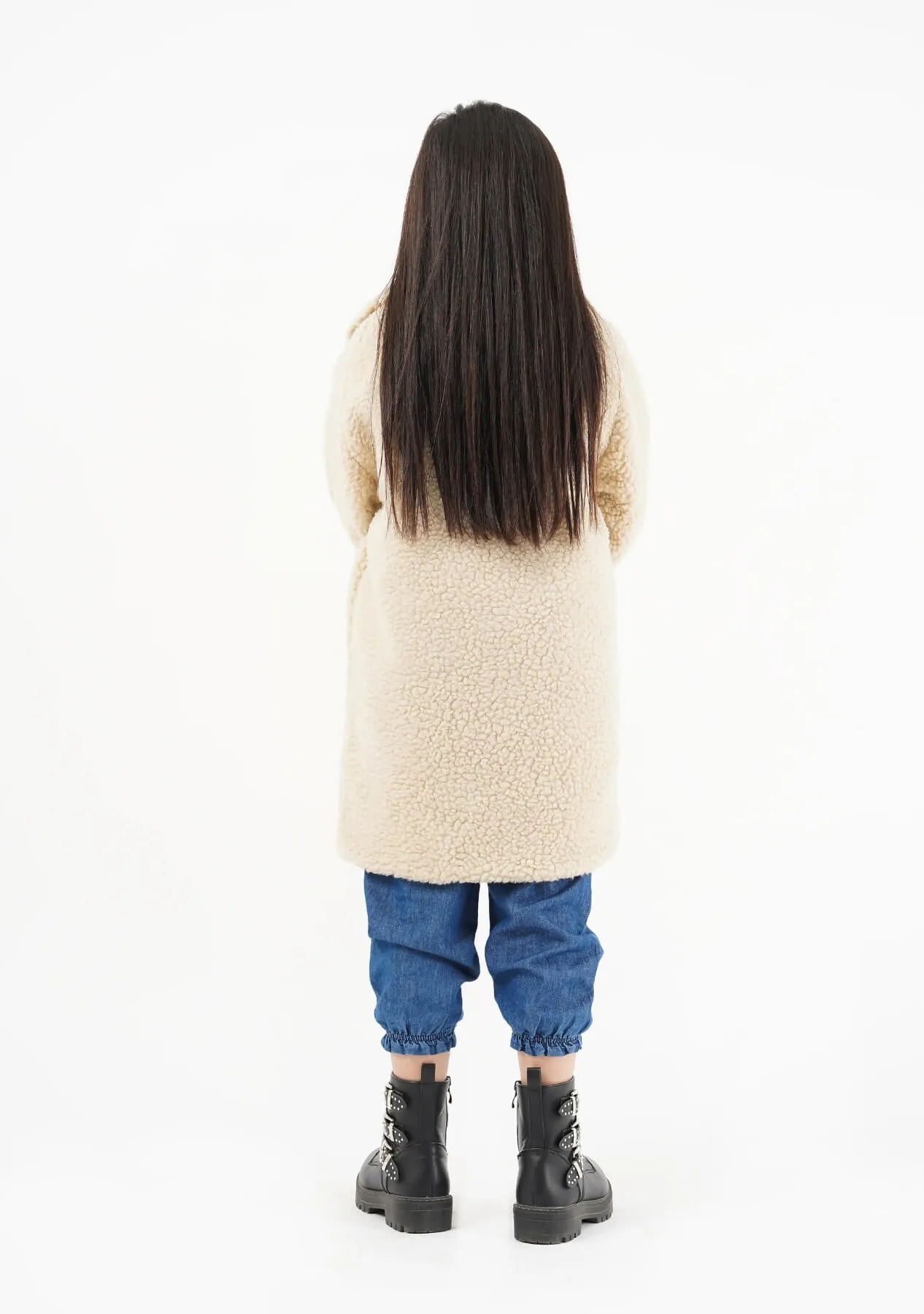 Girls Sherpa Long Coat - Beige