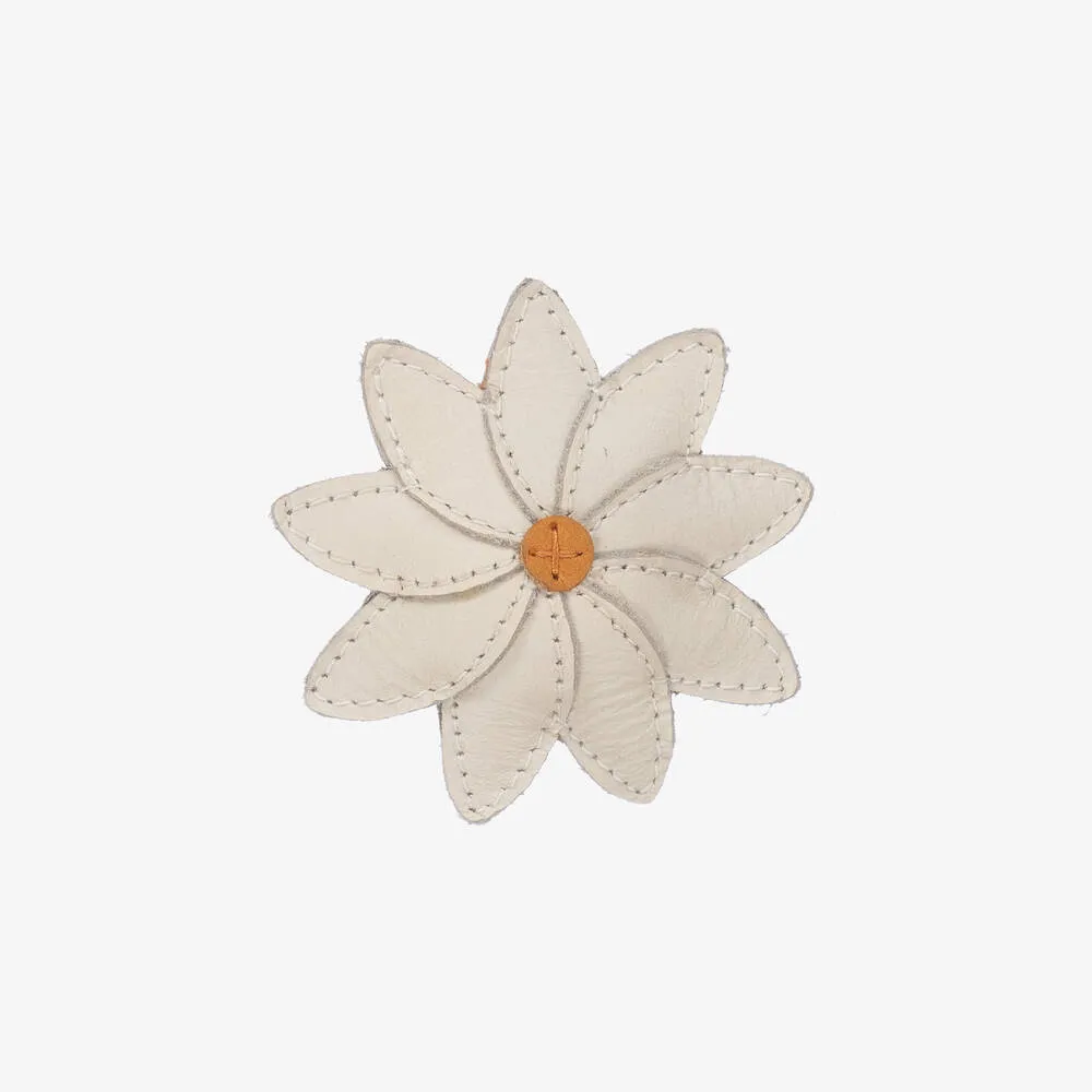 Girls White Leather Daisy Hair Clip (6cm)