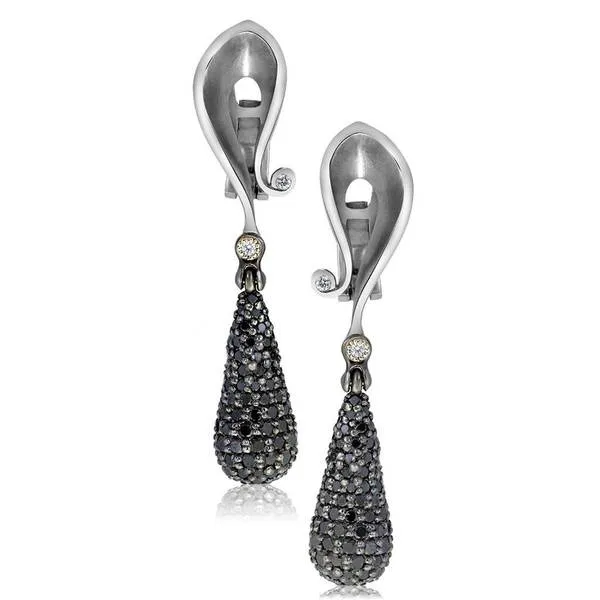 Gold Calla Drop Dangle Earrings with Black Diamonds