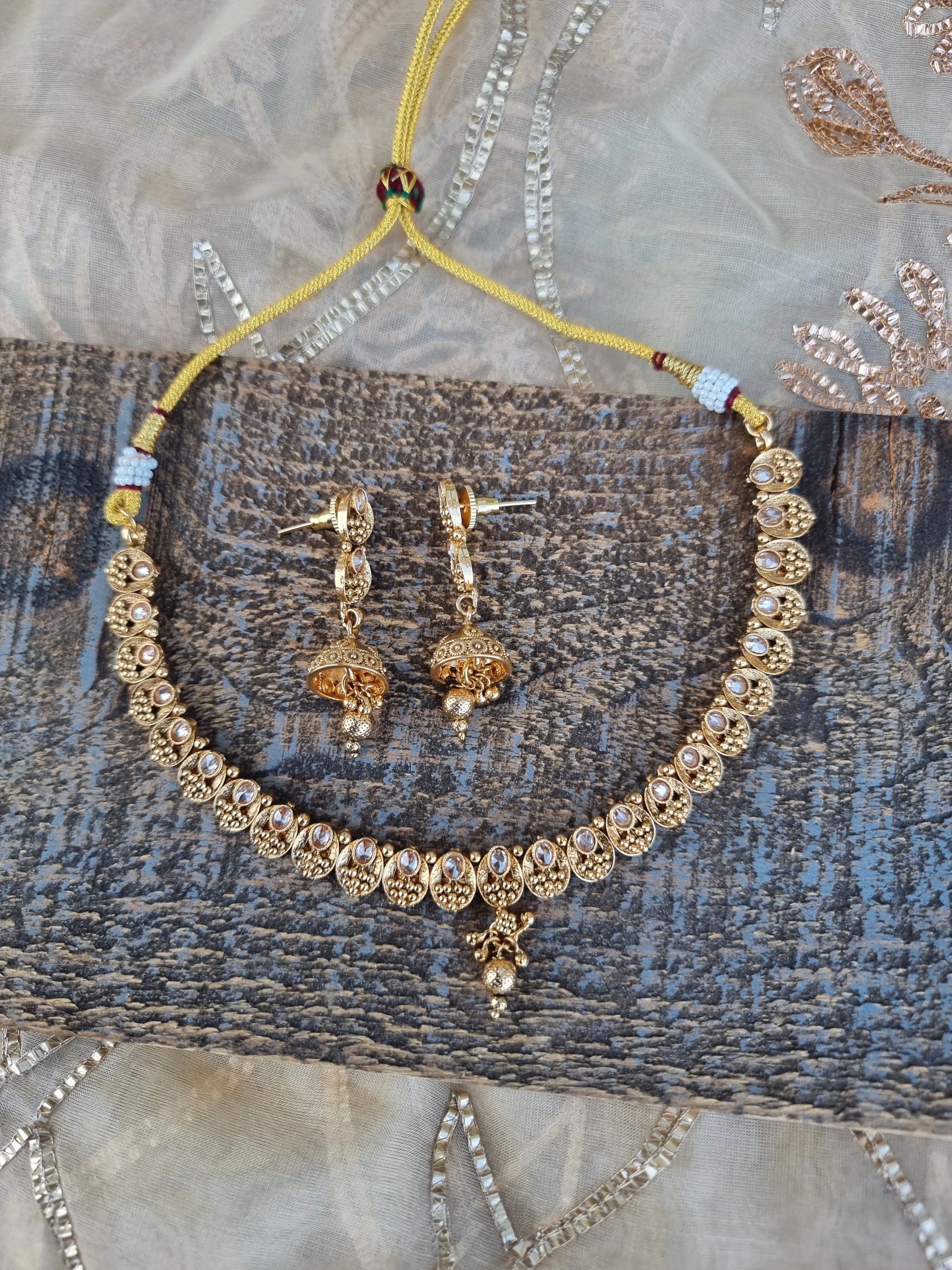 Gold plated Choker Necklace and Earrings set