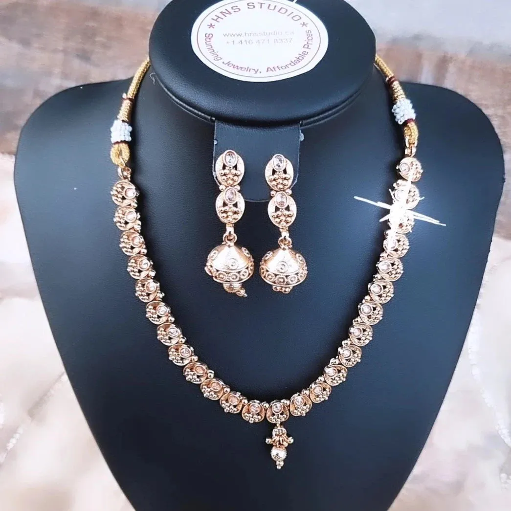 Gold plated Choker Necklace and Earrings set