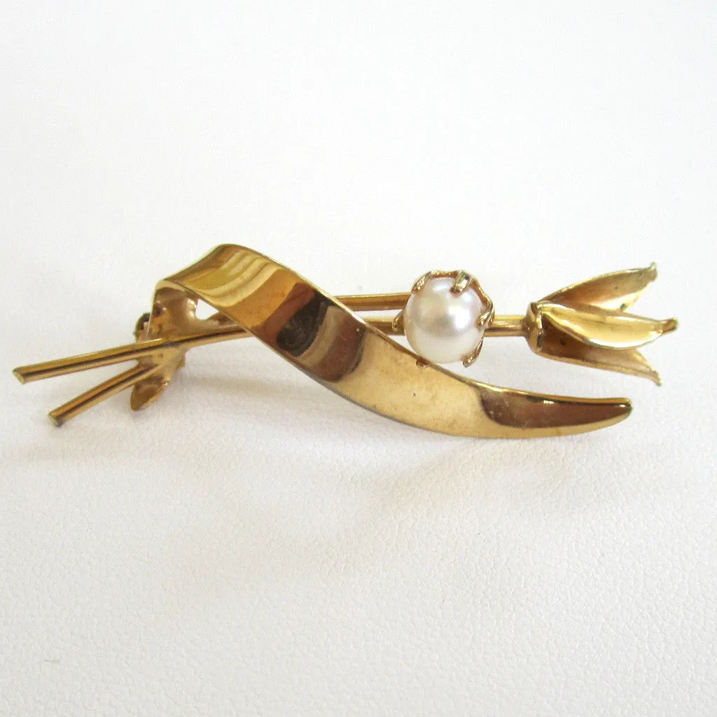 Gold-Tone Freshwater Pearl Tulip Brooch/Pin