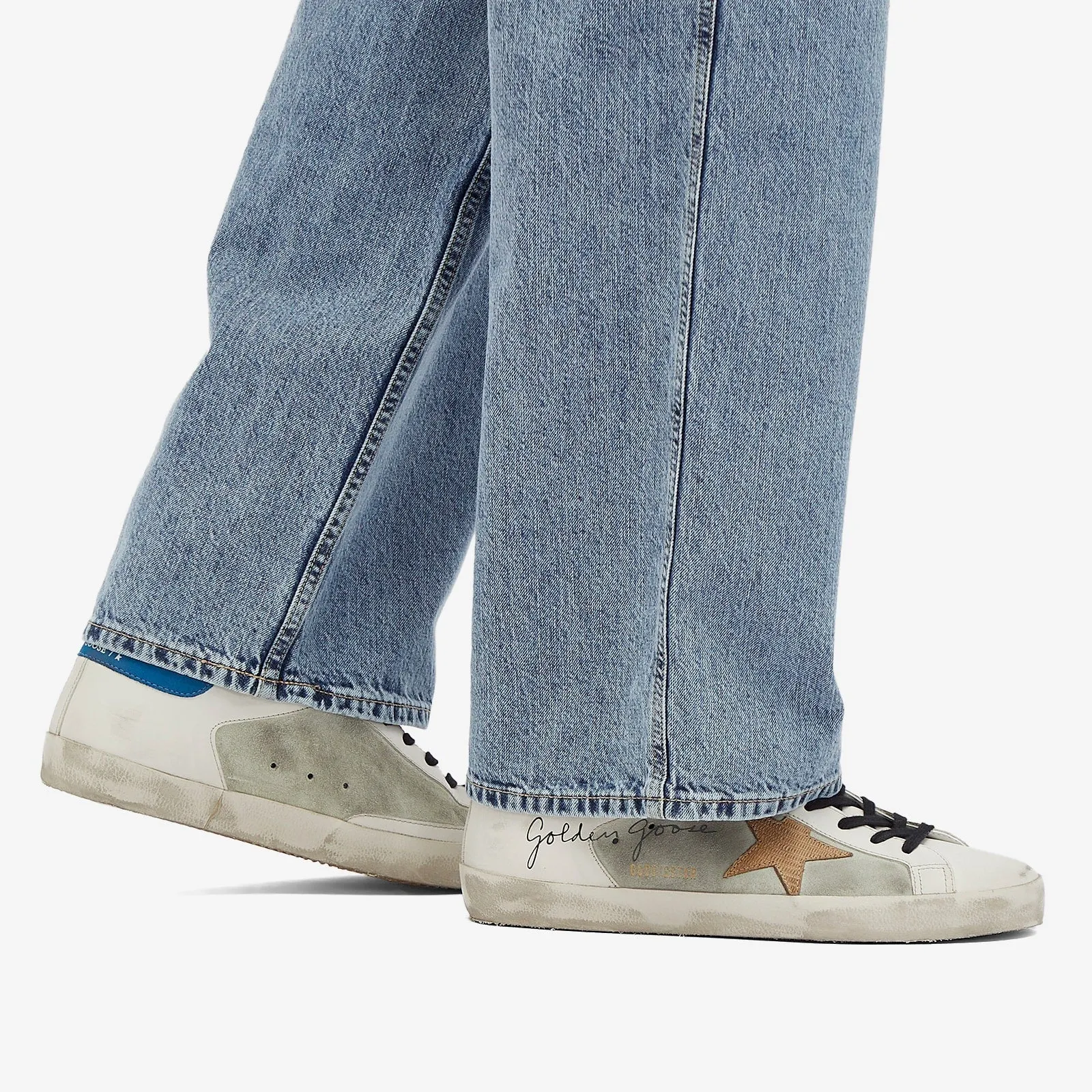 GOLDEN GOOSE Super-Star homme avec étoile en daim et contrefort bleu