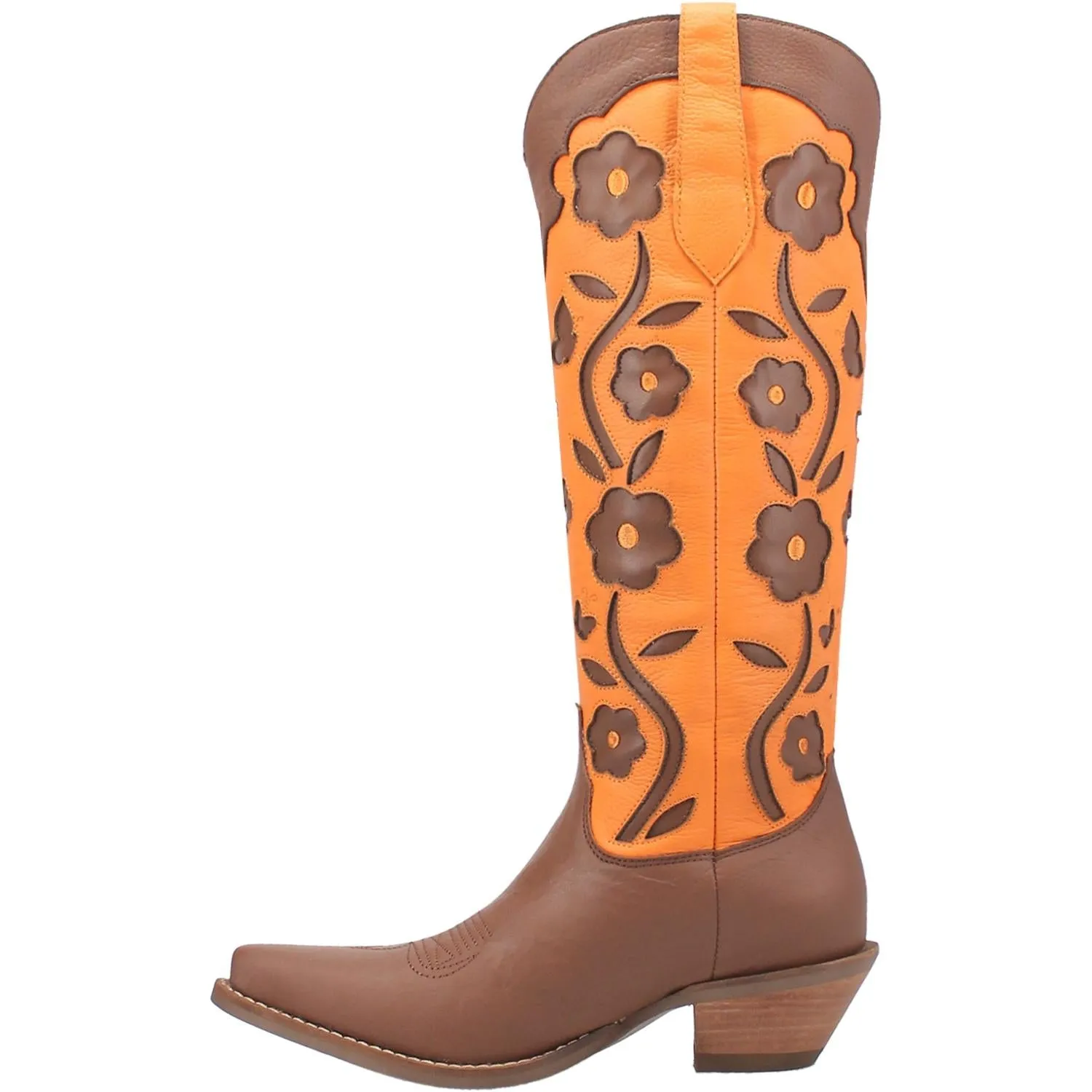 Goodness Gracious Brown/Orange Retro Floral & Butterfly Leather Knee High Boots (DS)