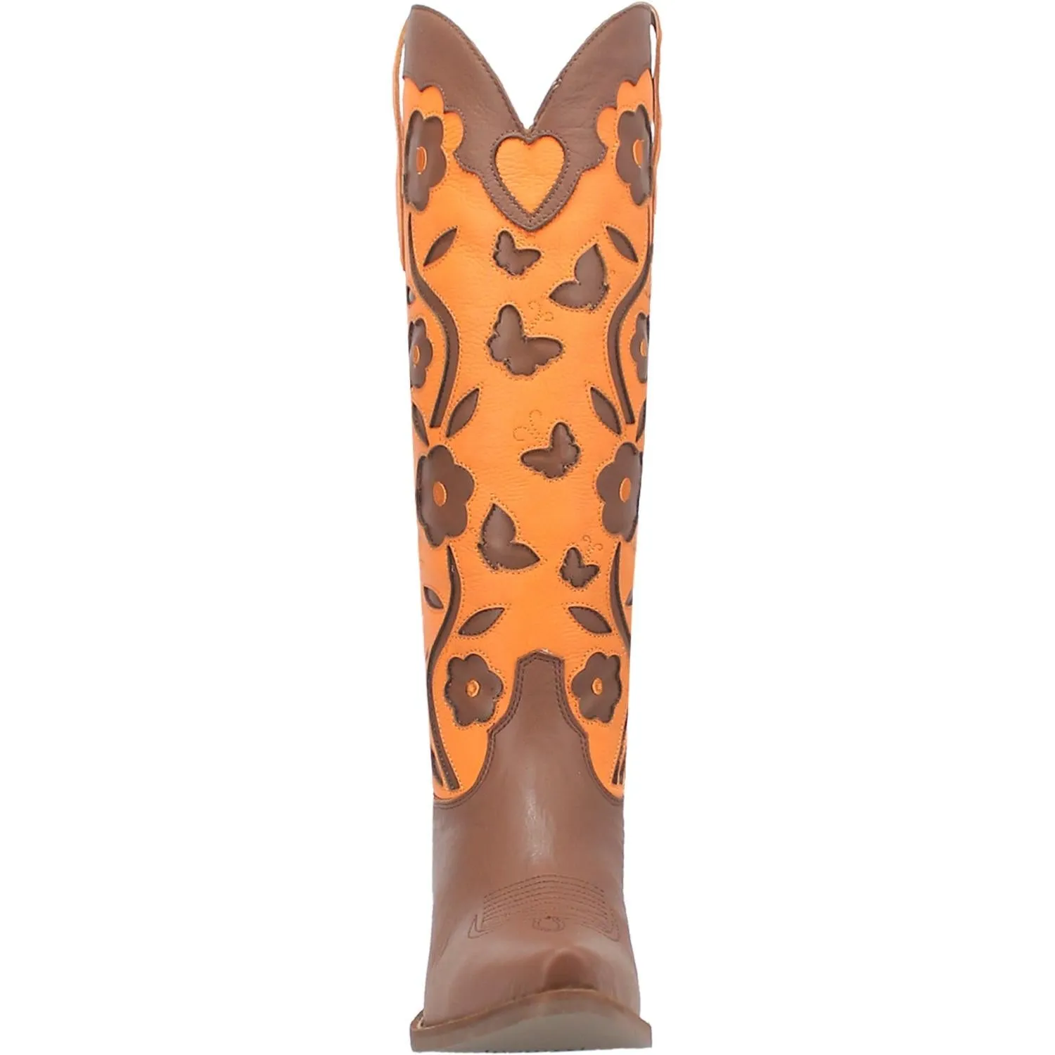 Goodness Gracious Brown/Orange Retro Floral & Butterfly Leather Knee High Boots (DS)