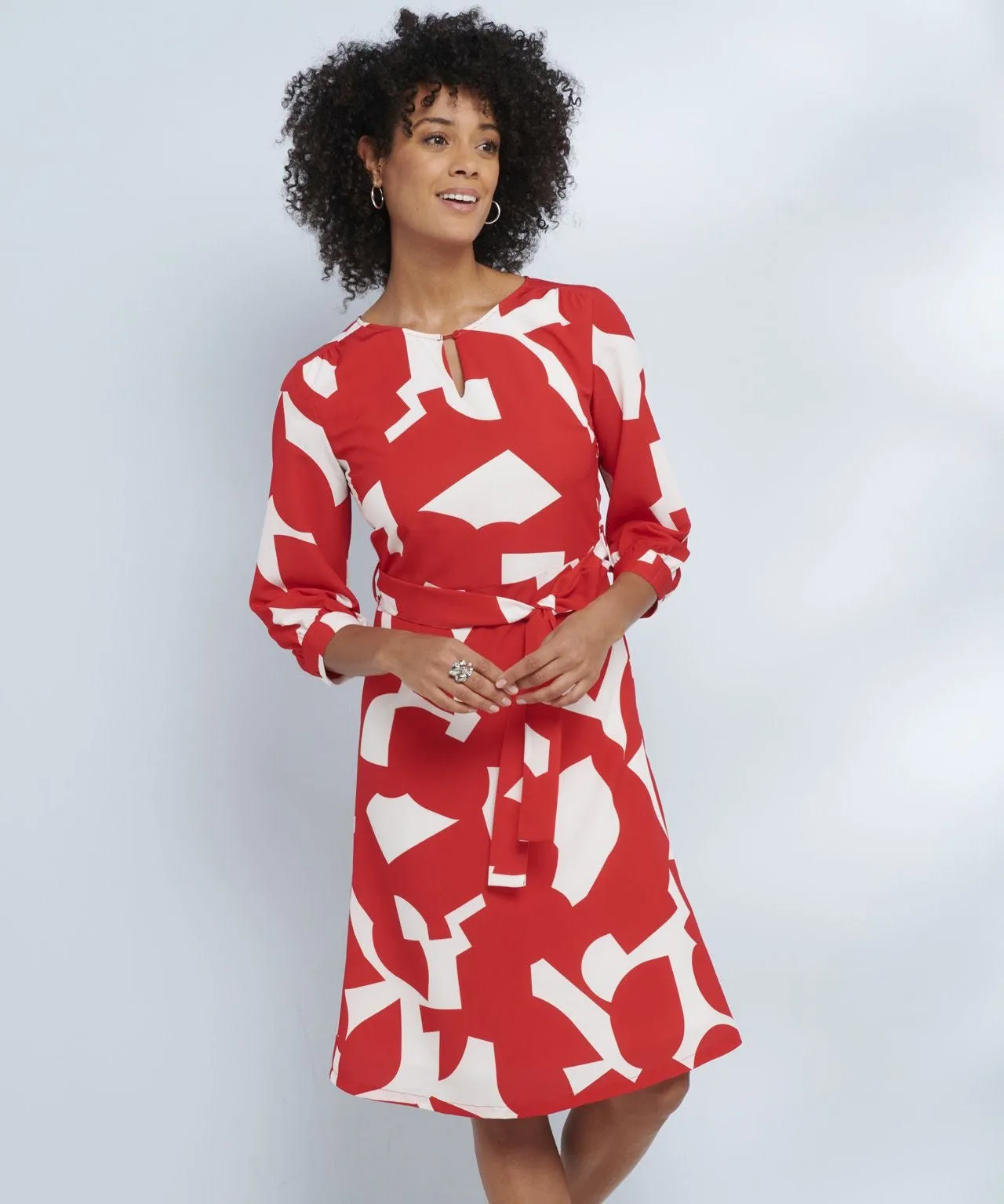 Graphic Print Tie Belt Dress