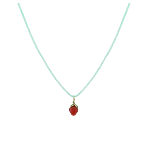 Hand Carved Fruit Necklace - Strawberry / 14k Yellow Gold