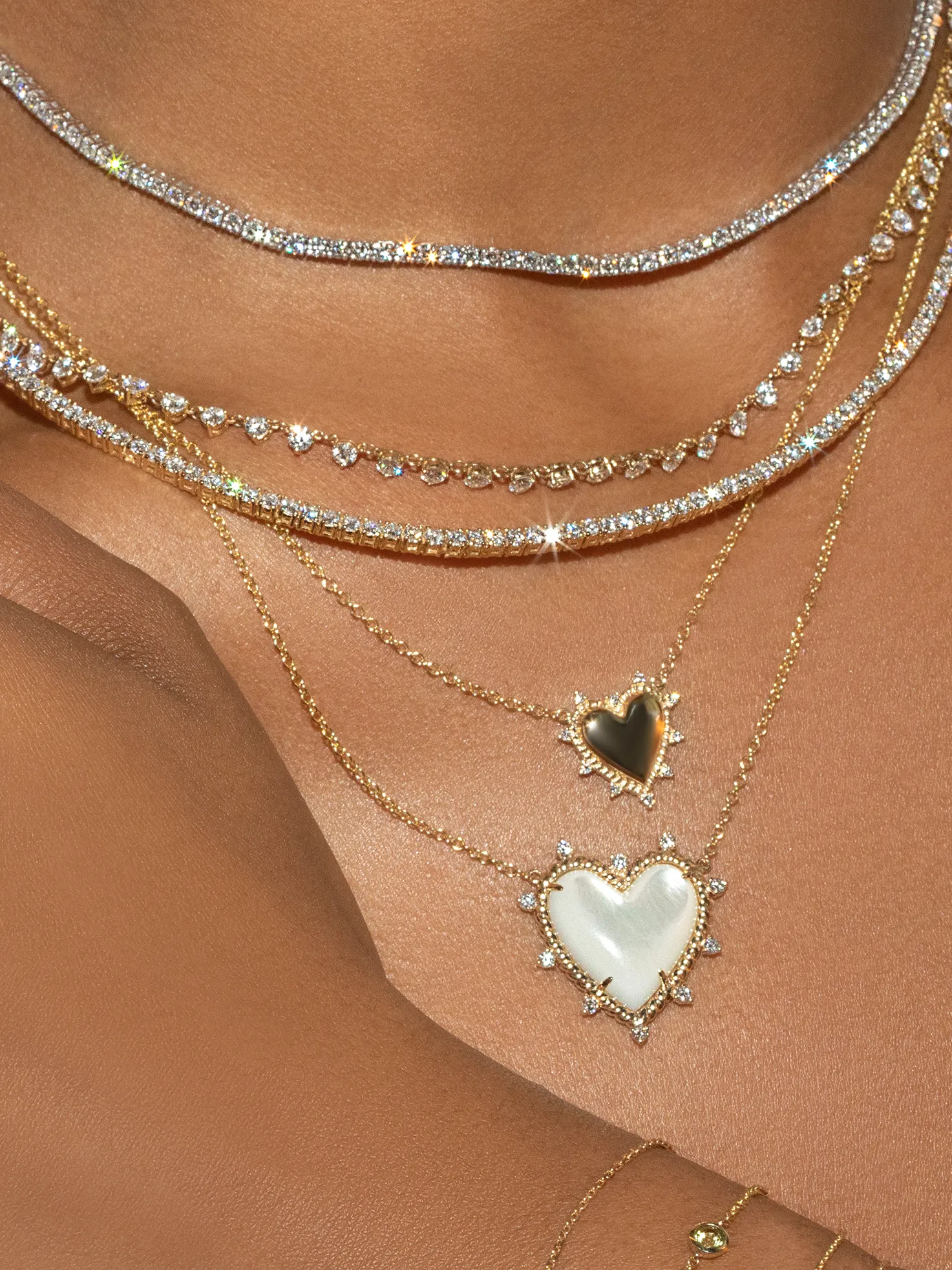 Heart Twist Necklace - White Diamond and Mother of Pearl / 14k Yellow Gold