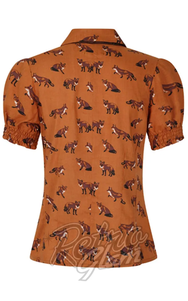 Hell Bunny Vixey Blouse in Brown