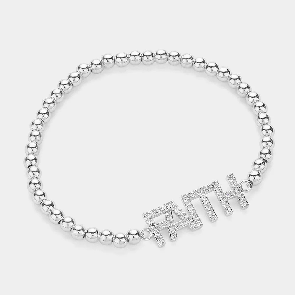 iLLASPARKZ Stainless Steel Stone Paved FAITH Message Stretch Bracelet