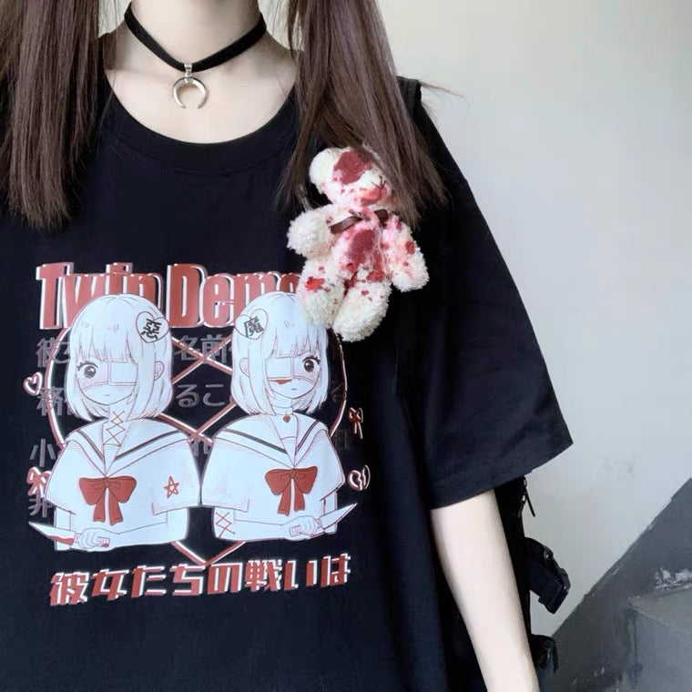 JAPANESE DARK TWIN DEMONS OVERSIZE T-SHIRT BY50092