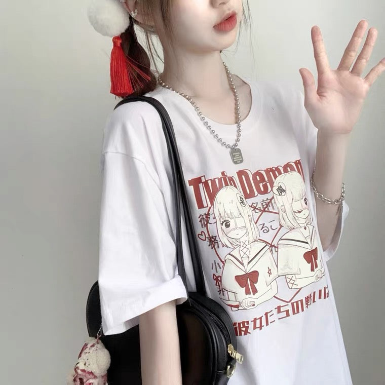 JAPANESE DARK TWIN DEMONS OVERSIZE T-SHIRT BY50092