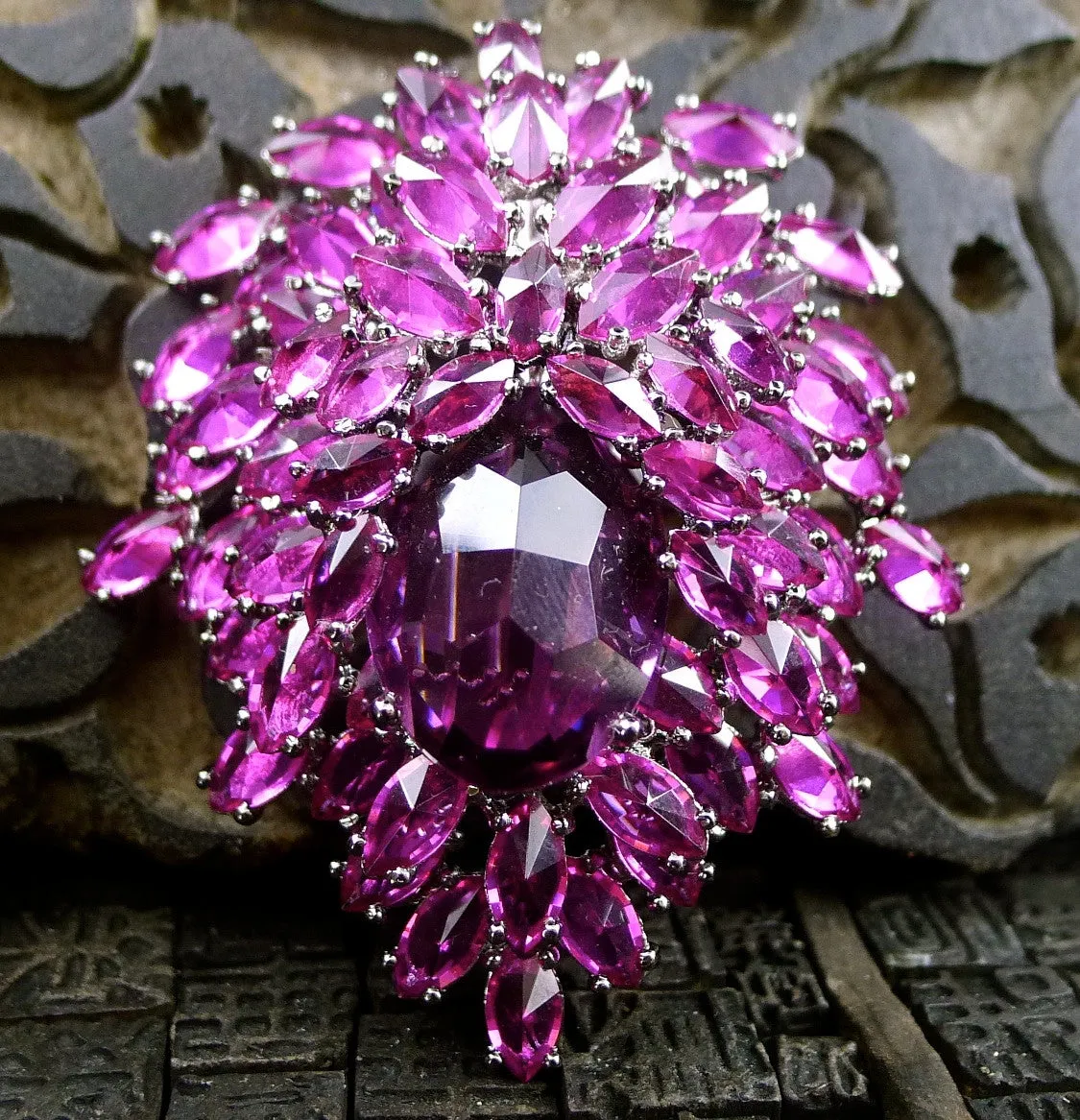 Jarin Kasi Pink Pear Shaped Crystal Brooch/Pin