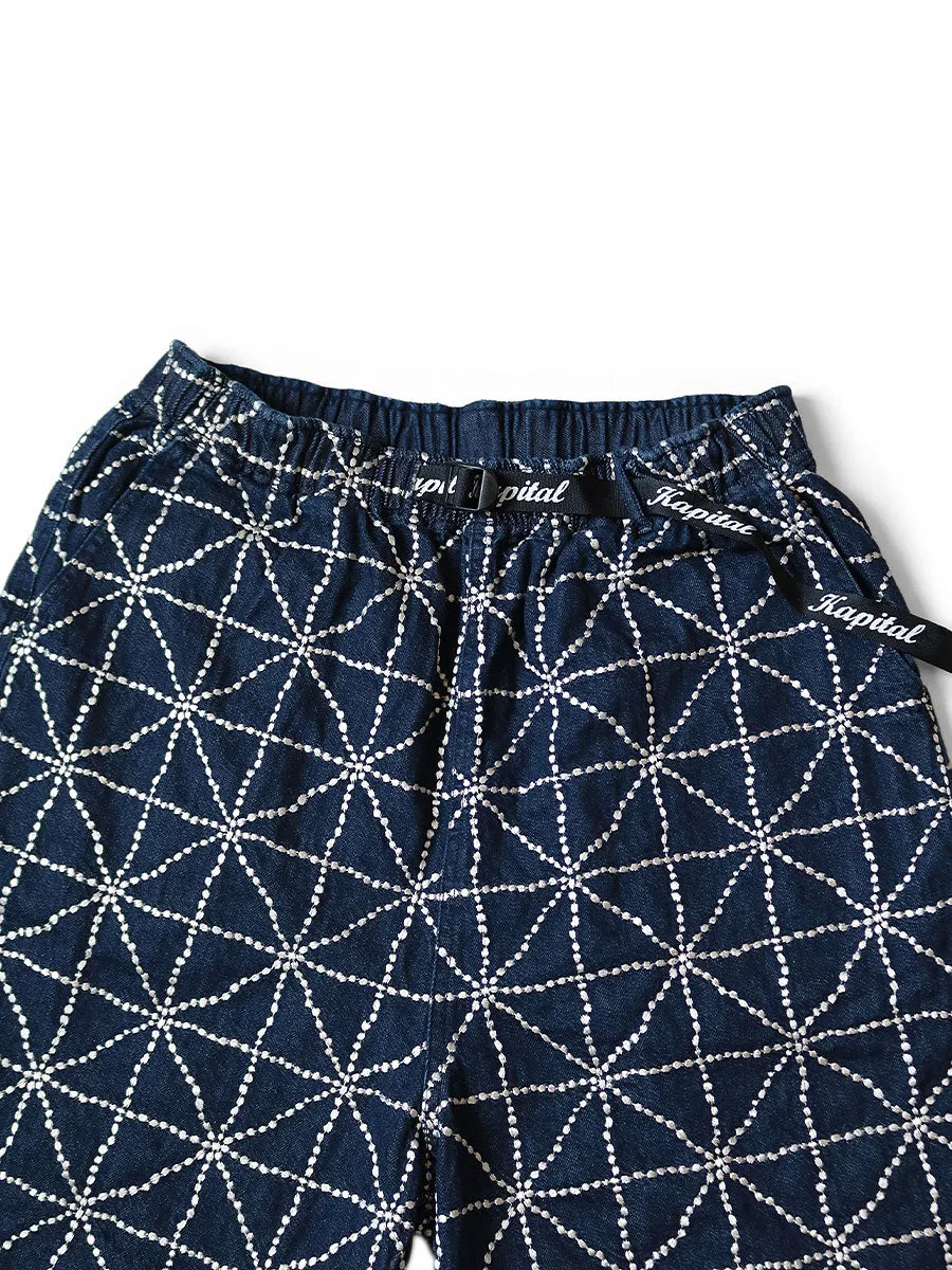 Kapital 8oz denim FOLK-DOJO embroidered easy shorts pants