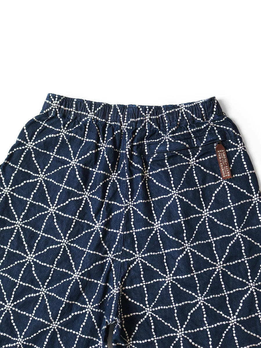 Kapital 8oz denim FOLK-DOJO embroidered easy shorts pants