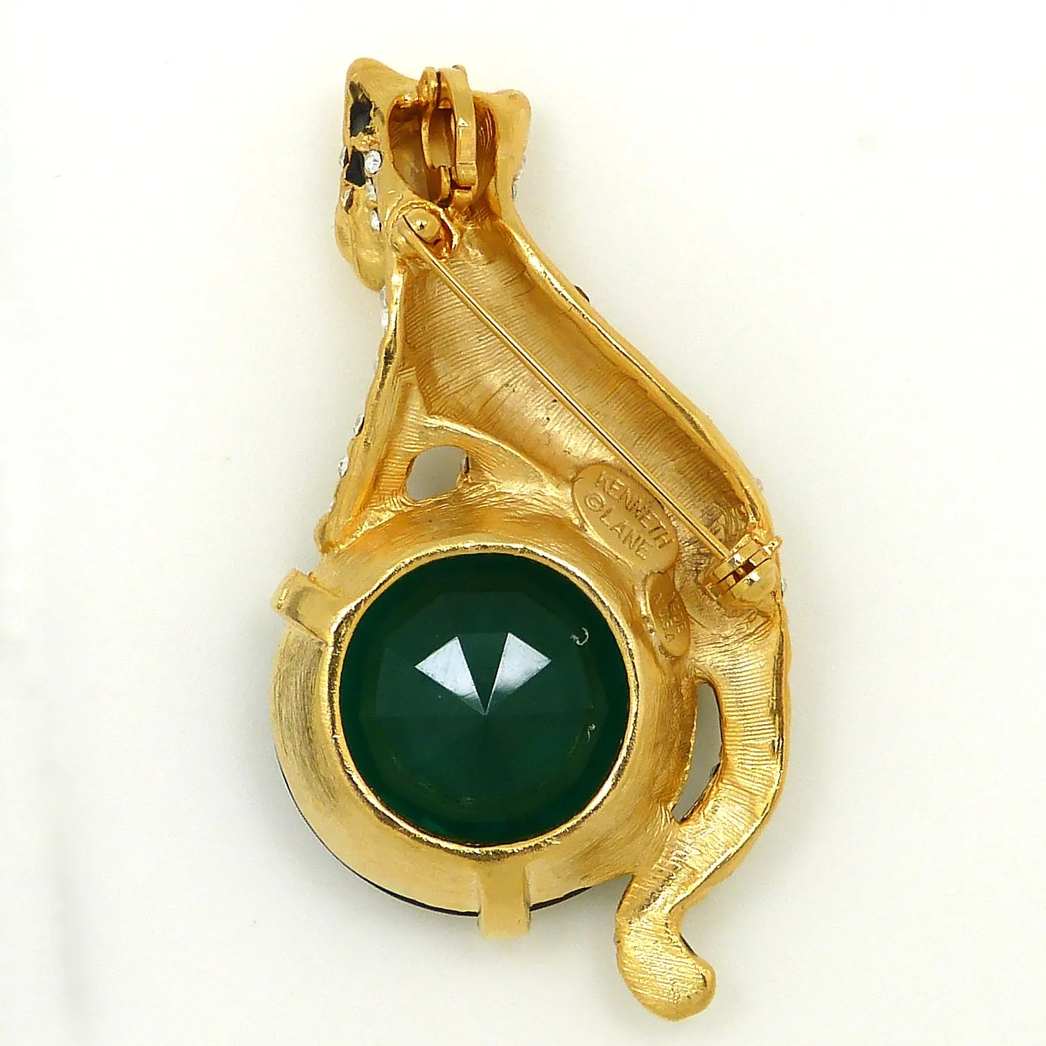 Kenneth Jay Lane KJL Gold-tone Crystal Emerald and Enamel Leopard Pin Brooch