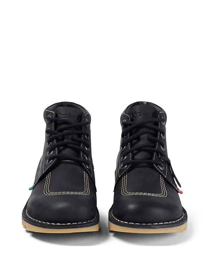 Kickers Kick Hi Black / White Waxed Full Grain Leather