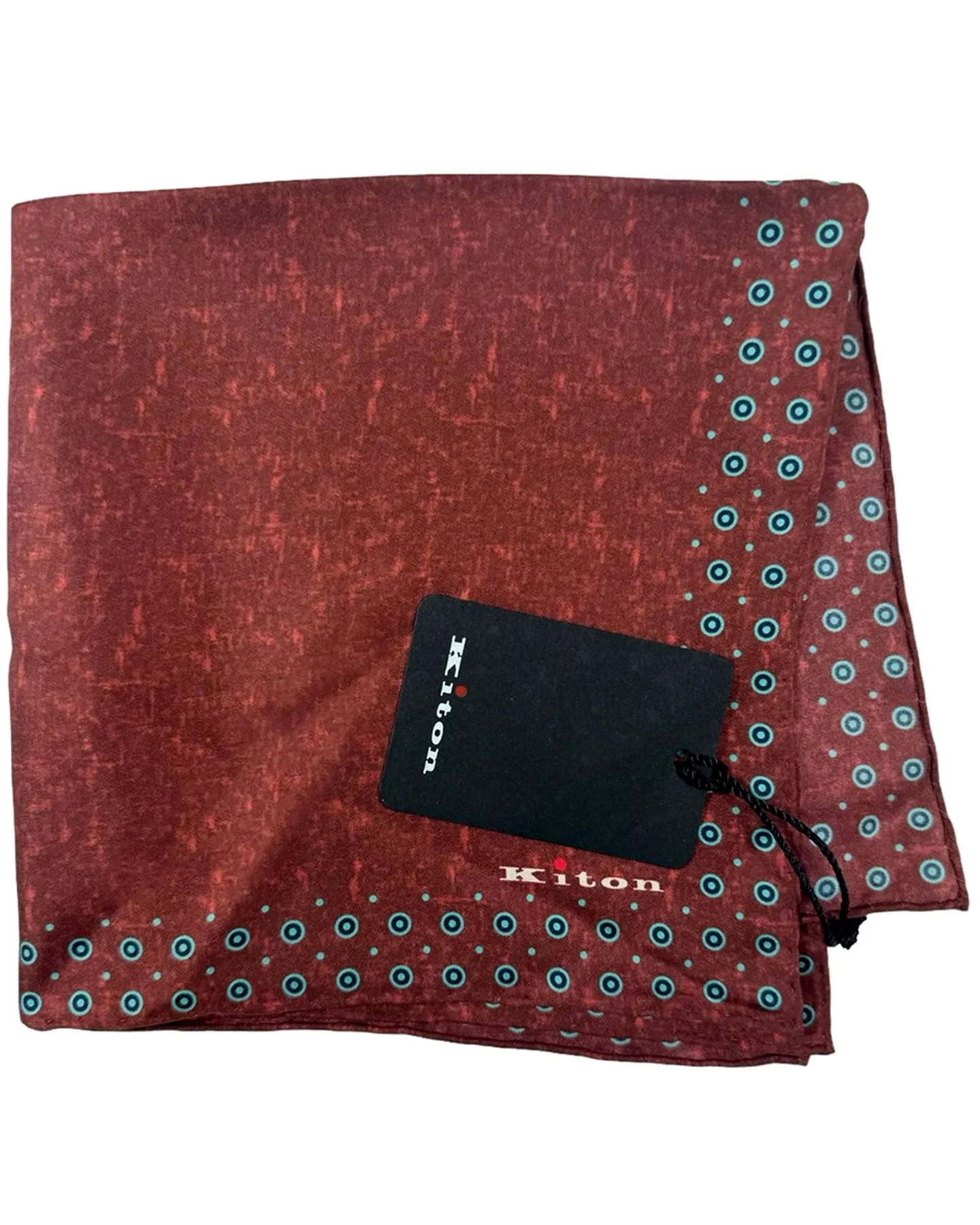 Kiton Silk Pocket Square Brown Aqua Dots SALE