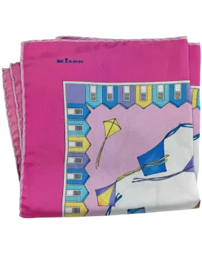 Kiton Silk Pocket Square Pink Blue Yellow Kites Novelty