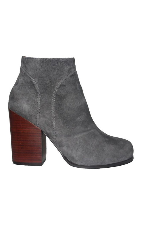 Kixters Chelsea - Grey Suede Side Zip Block Heel Short Boot