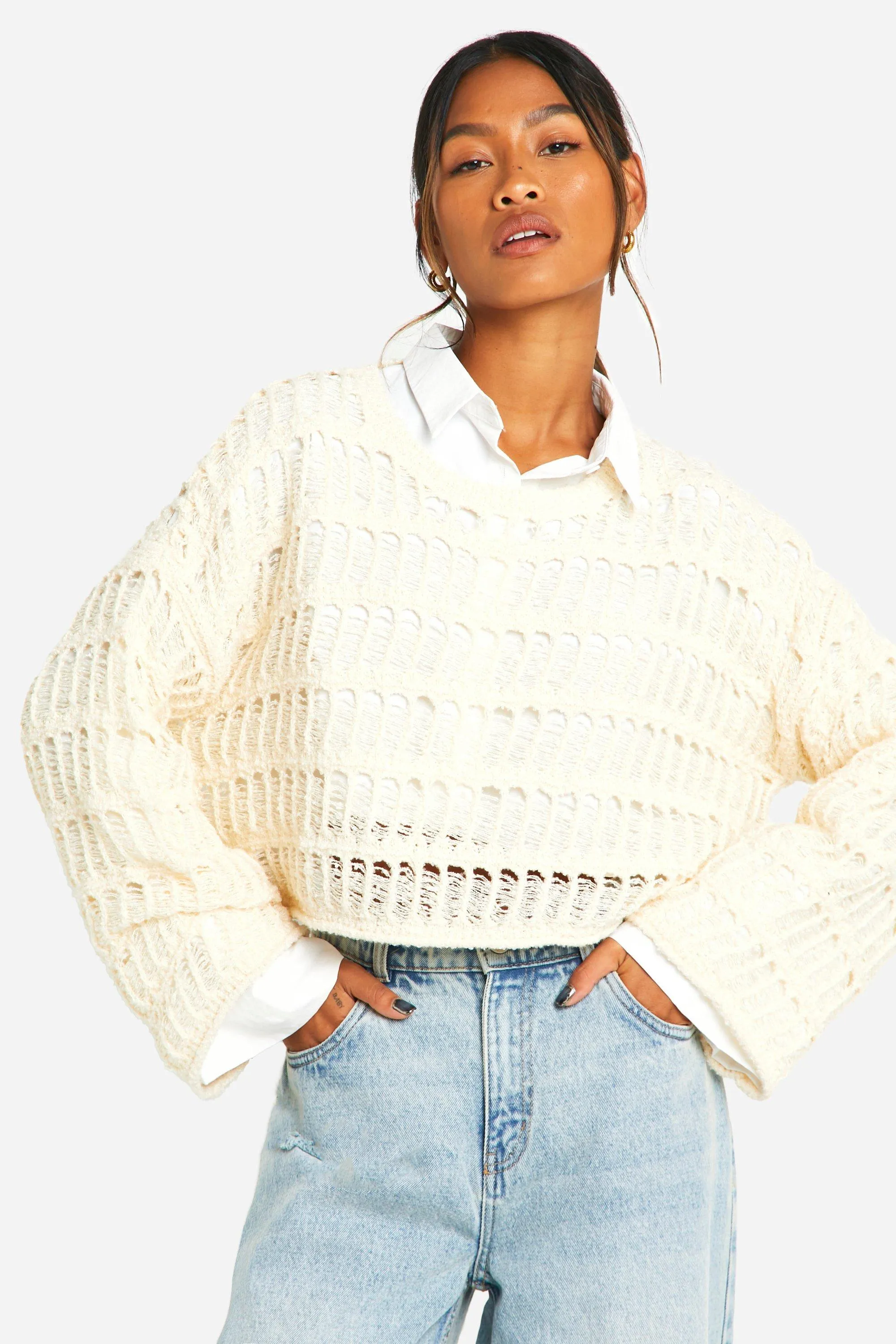 Ladder Crochet Crop Sweater