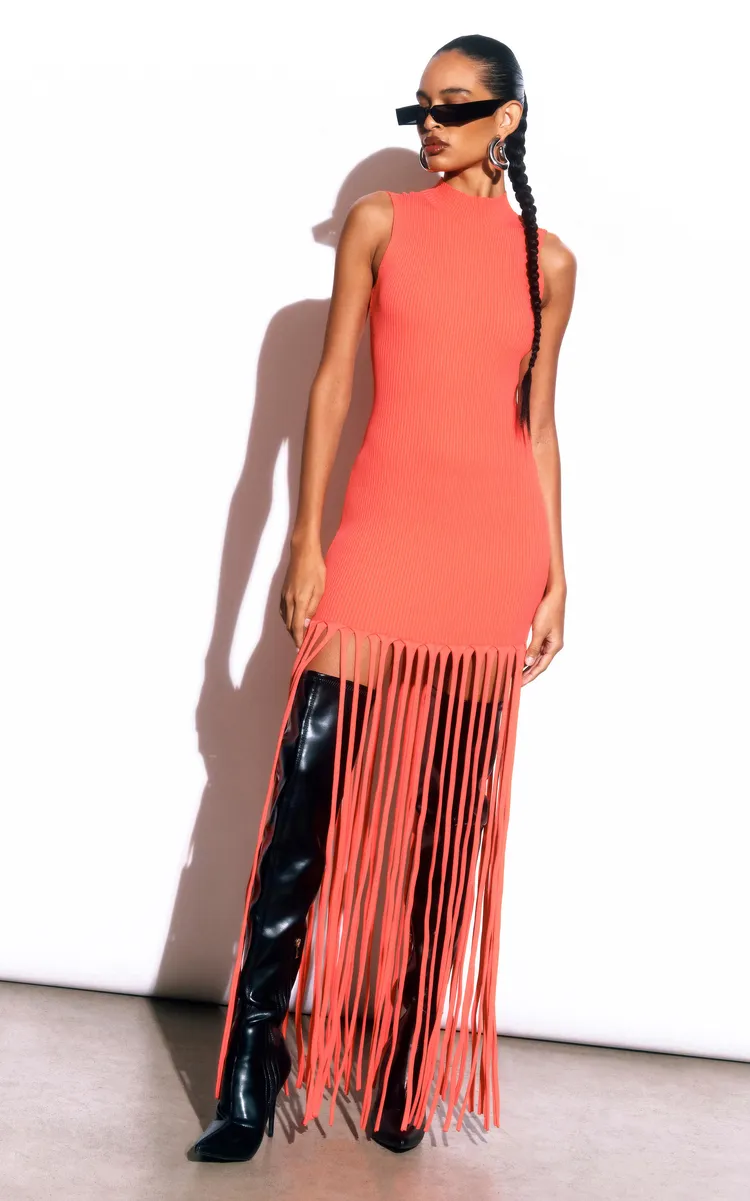 LAPOINTE Fringed Knit Maxi Dress