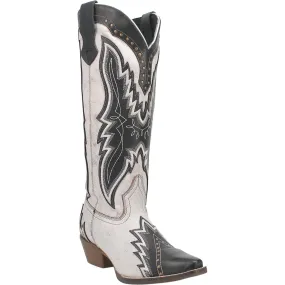 Laredo Womens Shawnee White/Black Leather Cowboy Boots 6.5 M