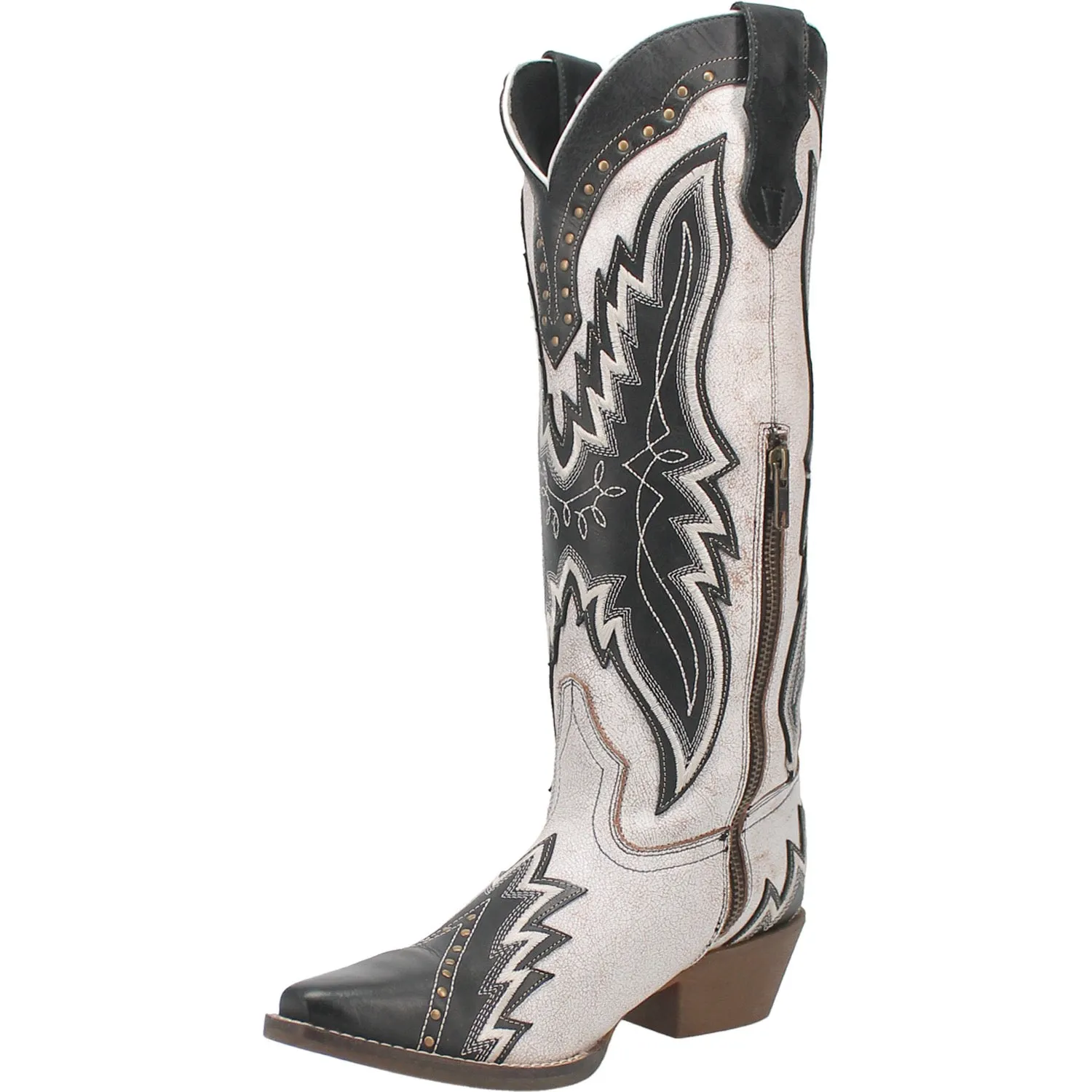 Laredo Womens Shawnee White/Black Leather Cowboy Boots 6.5 M