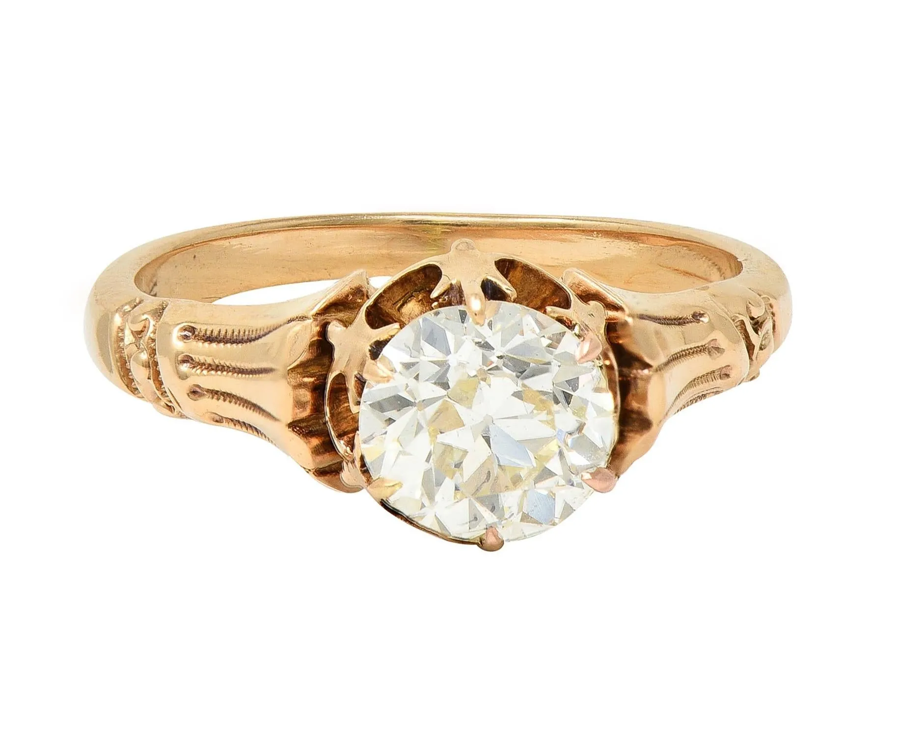 Late Victorian 1.12 CTW Old European Diamond 14 Karat Gold Solitaire Antique Engagement Ring GIA