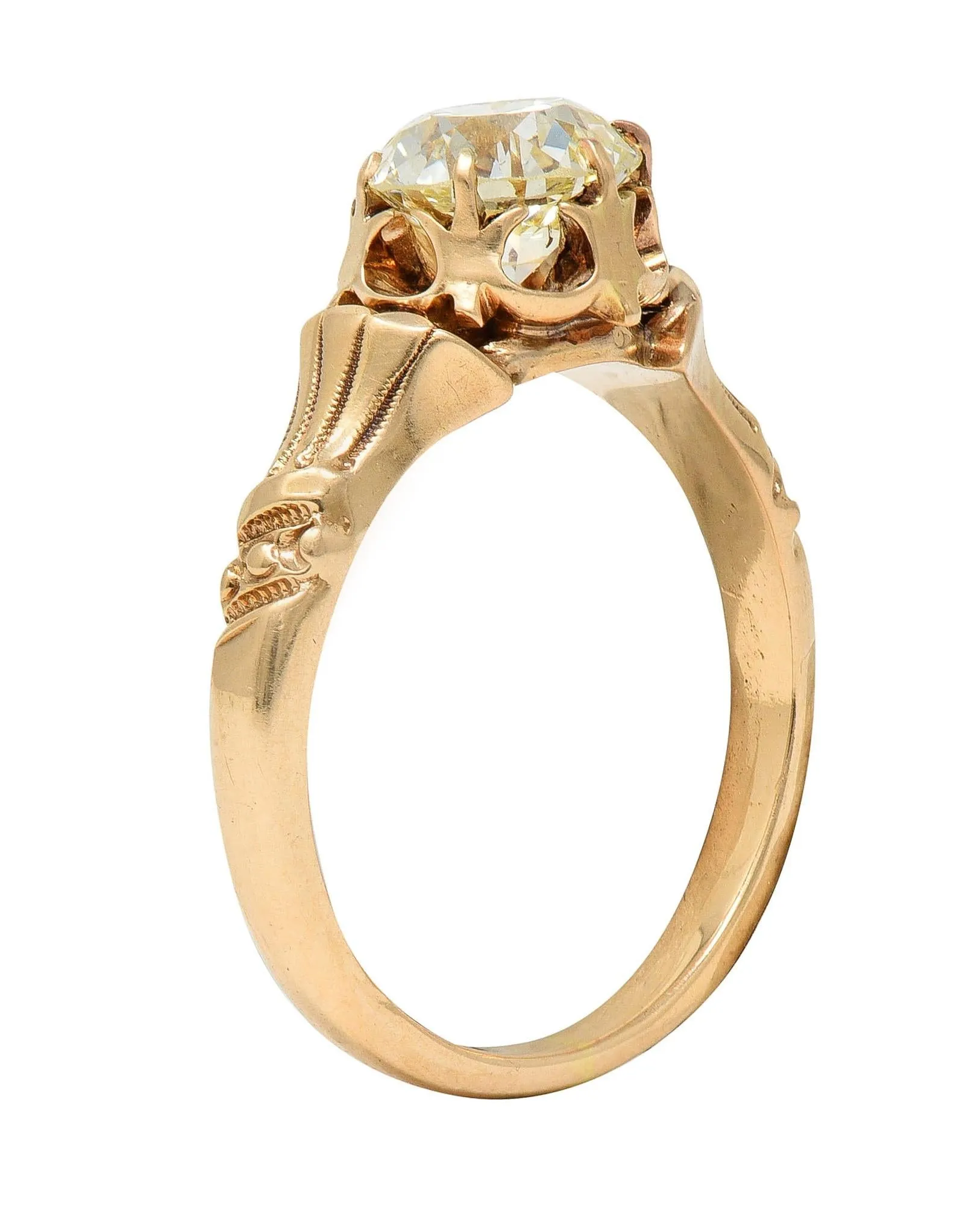 Late Victorian 1.12 CTW Old European Diamond 14 Karat Gold Solitaire Antique Engagement Ring GIA